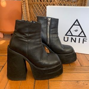 UNIF Black Platform Leather Brat Zipper Boots 7